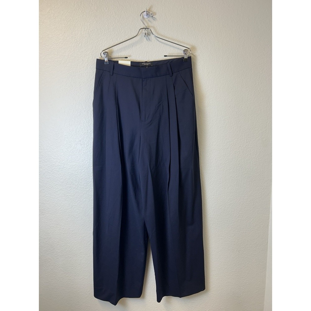 Banana Republic Italian Wool High Rise Wide Leg Pants Navy Blue Size 10 Pleated